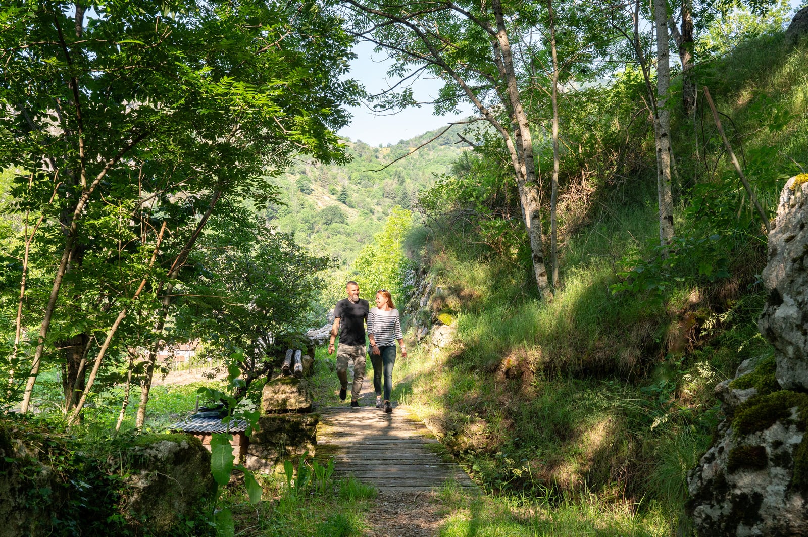 randonneurs sur sentier forestier