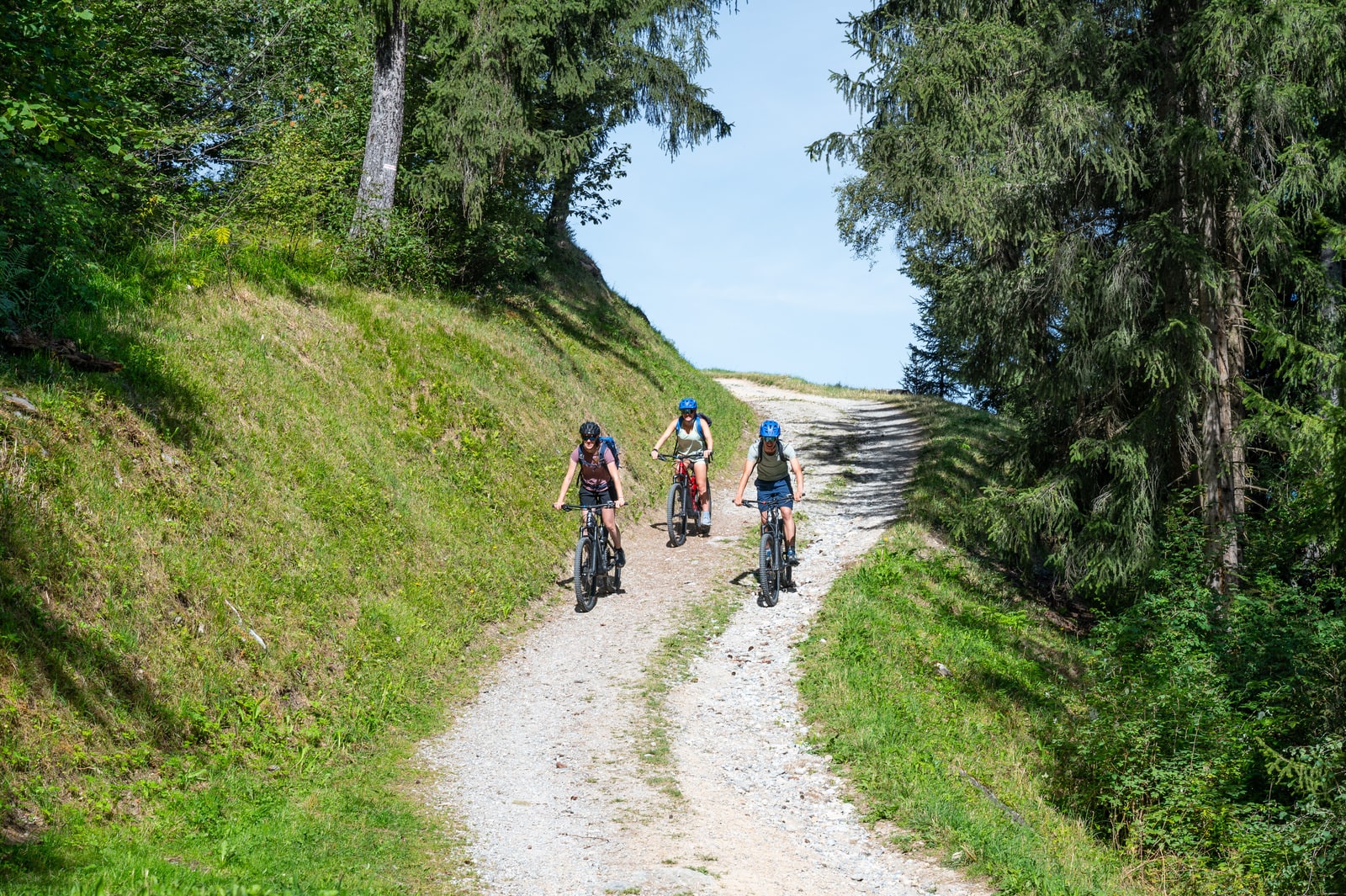 cyclistes en descente vers foret